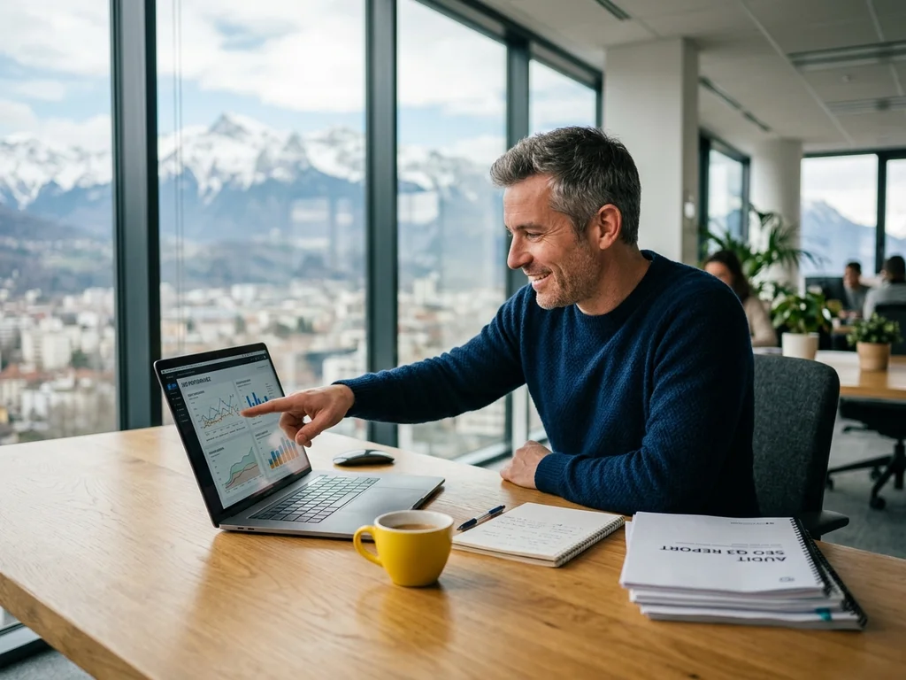 Expert SEO analysant des données à Grenoble pour optimiser la visibilité locale d'une entreprise.
