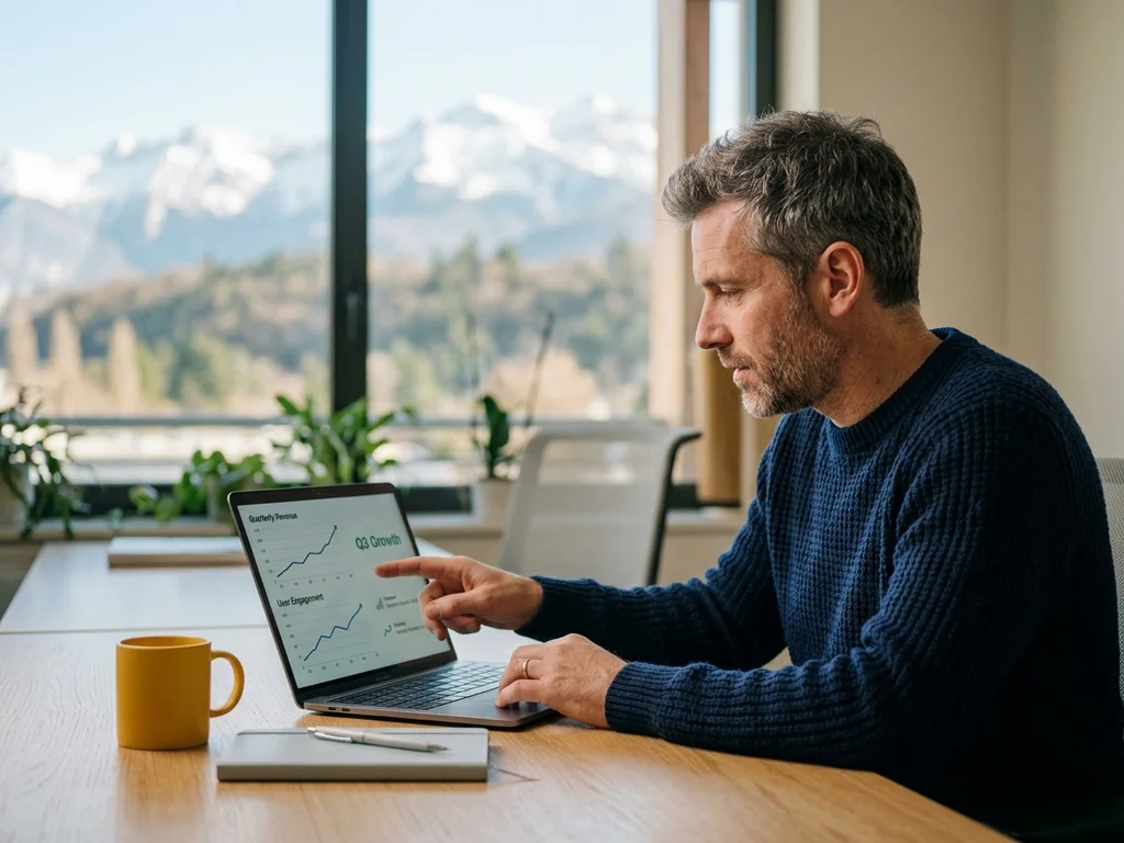 Expert SEO analysant des données sur écran pour optimiser la visibilité locale d'une entreprise grenobloise.