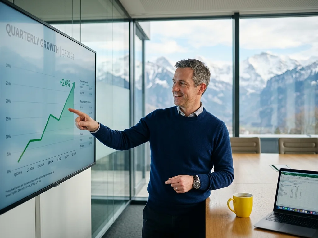 Expert analysant des indicateurs de performance digitale devant les montagnes de Grenoble.