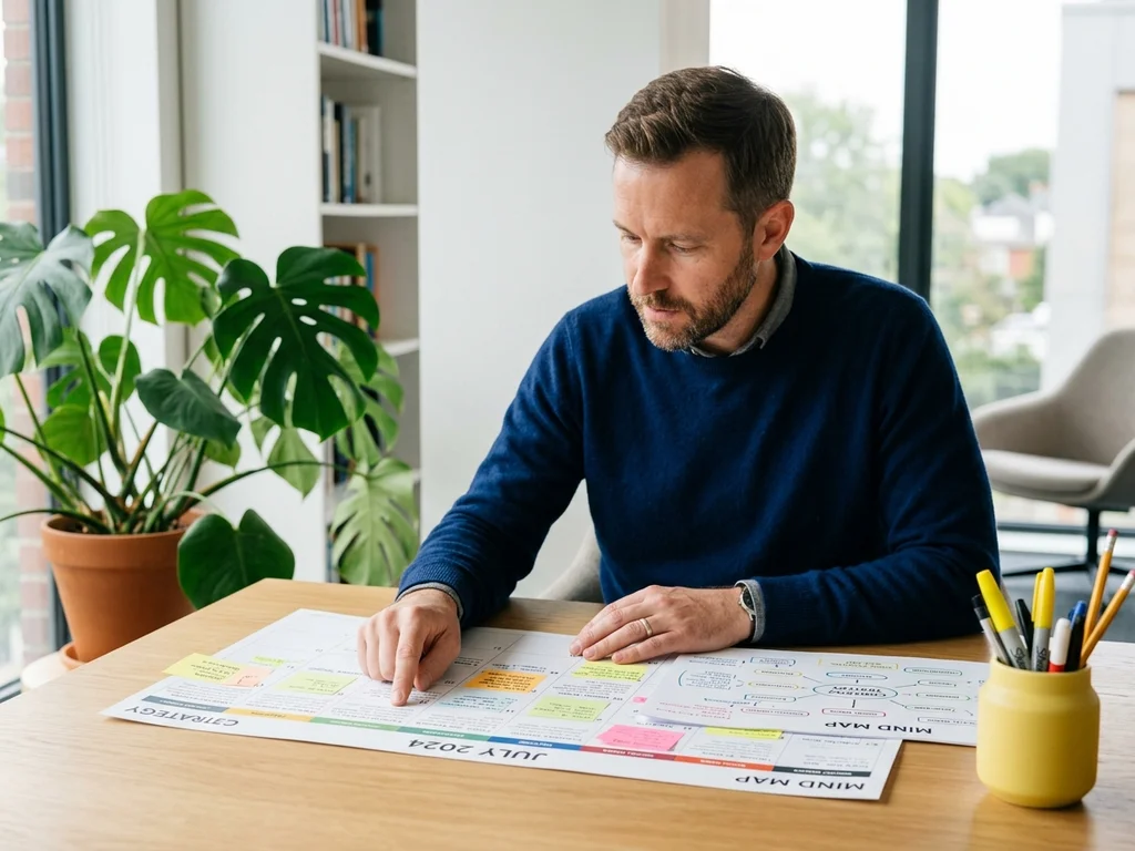 Un expert analyse un calendrier éditorial stratégique et une structure sémantique pour optimiser le SEO.