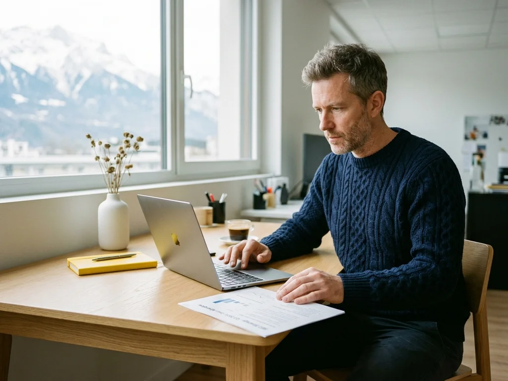 Rédacteur web à Grenoble travaillant sur une stratégie de contenu SEO pour une entreprise locale.